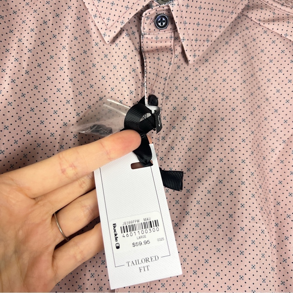 NWT J.B. Holt Buckle Mauve Dot Tailored Performance Stretch Shirt - Picture 3 of 7